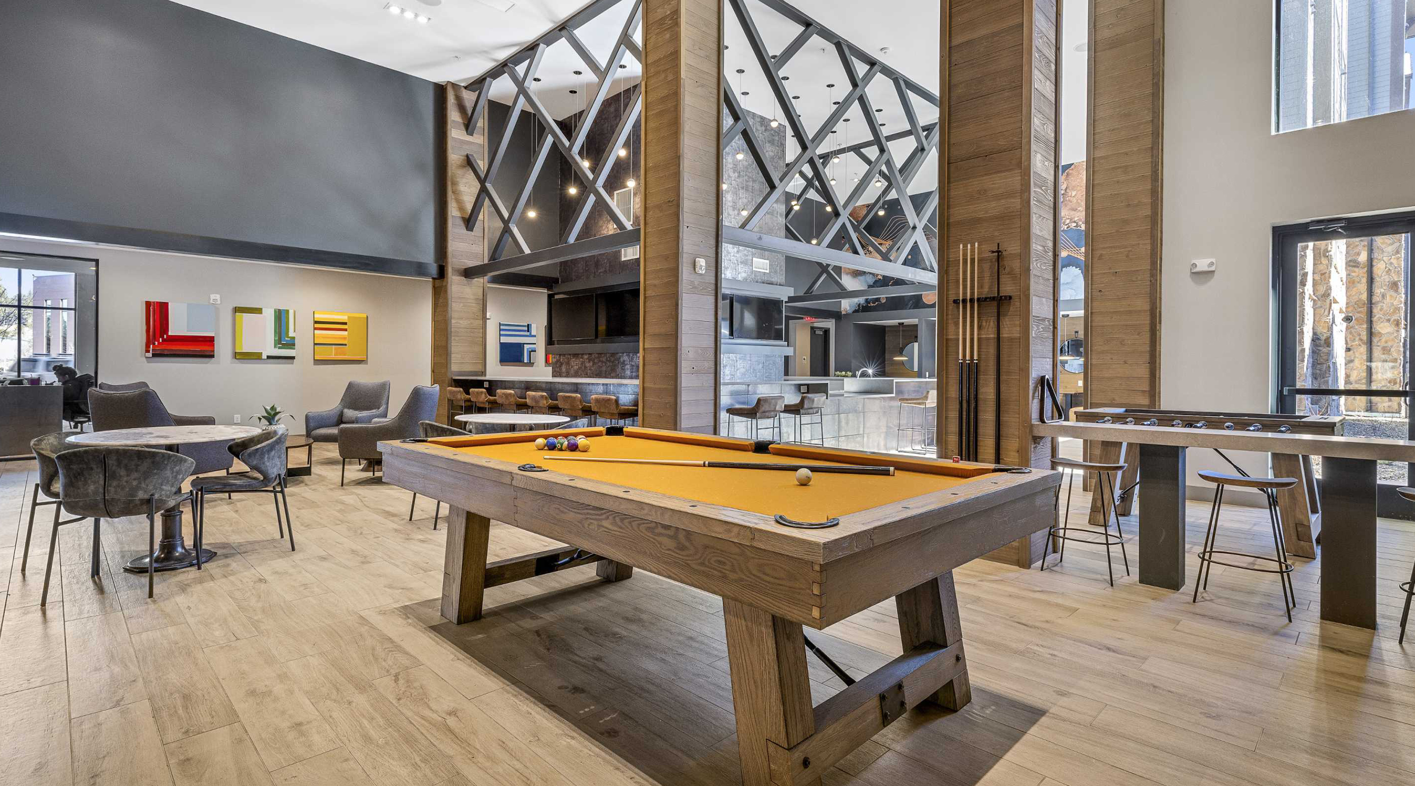 A pool table in a lobby